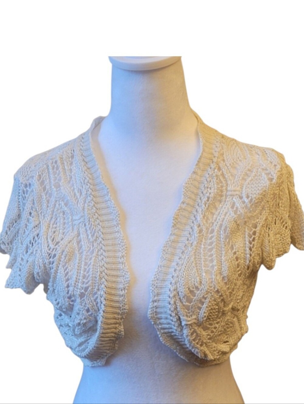 Say What? Cream Openwork Knit Short-Sleeve Shrug